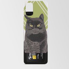 Black cat sitting on a modern lime green geometric pattern background Android Card Case