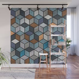 Colorful Concrete Cubes - Blue, Grey, Brown Wall Mural