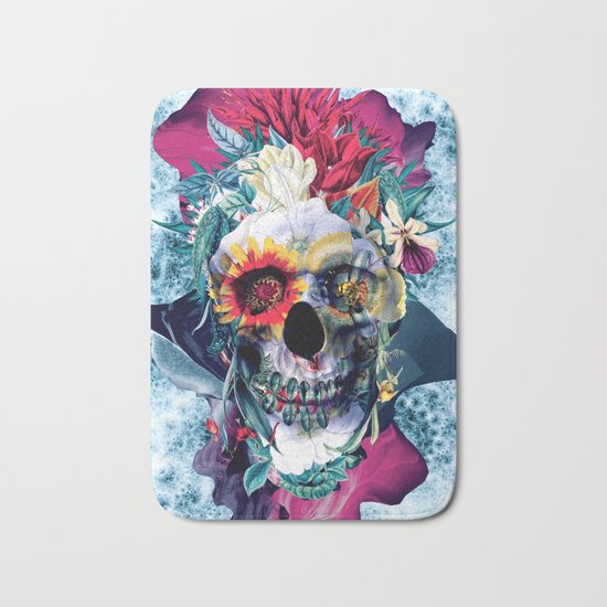 Floral Skull Blue Bath Mat