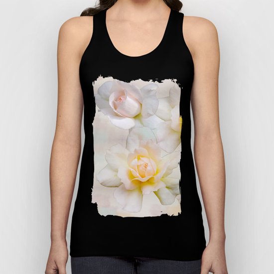 Romantic pastel roses on a paper textured background Unisex Tank Top