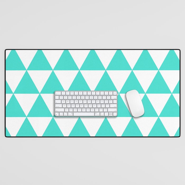 TRIANGLES (TURQUOISE & WHITE) Desk Mat