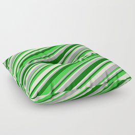 [ Thumbnail: Dark Gray, Dark Green, Lime Green & Light Yellow Colored Stripes/Lines Pattern Floor Pillow ]