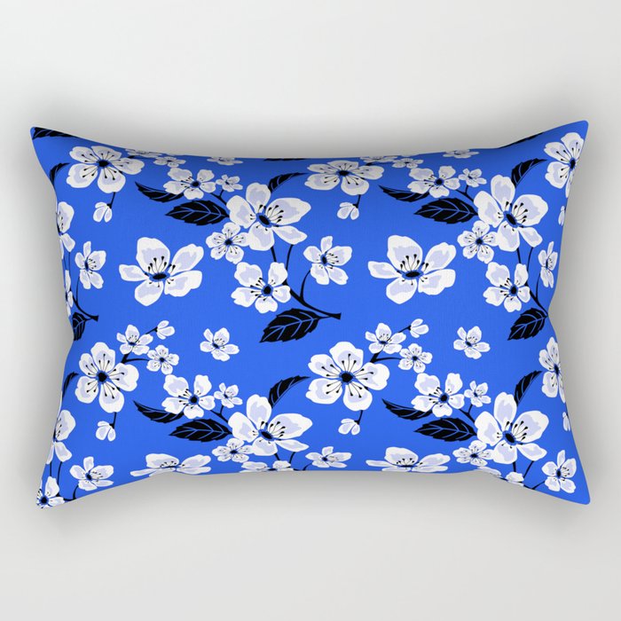 Blue Sakura Cherry Tree Flower Blooms - Aloha Hawaiian Floral Pattern Rectangular Pillow