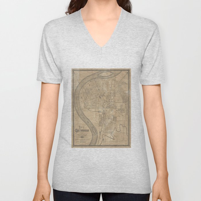 Vintage Map of Chattanooga TN (1885) V Neck T Shirt