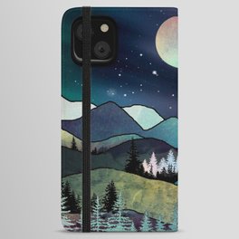Mountains landscape full moon mixed media iPhone Wallet Case