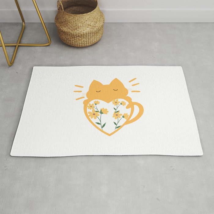 A cat with a heart and roses is a gift for cat lovers. Shirt for Cat Lover, Funny Cat Lover Rug