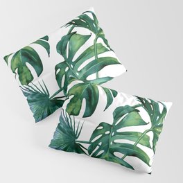 Classic Palm Leaves Tropical Jungle Green Pillow Sham