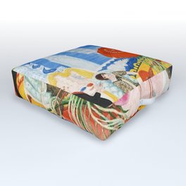 Red Poppies, Calla Lilies, Peonies & NYC Family Portrait by Florine Stettheimer Outdoor Floor Cushion