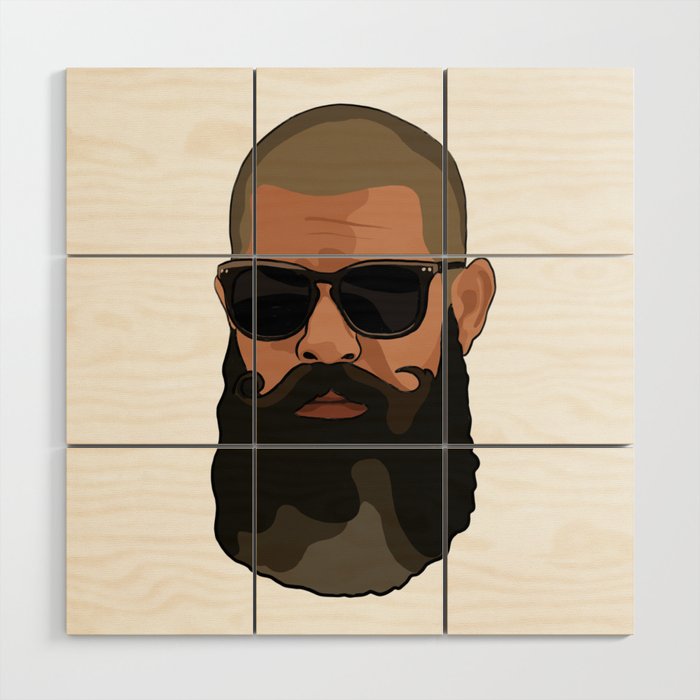 Hipster man with beard and sunglasses Wood Wall Art