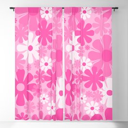 Retro 60s 70s Aesthetic Floral Pattern in Bright Deep Pink Blackout Curtain