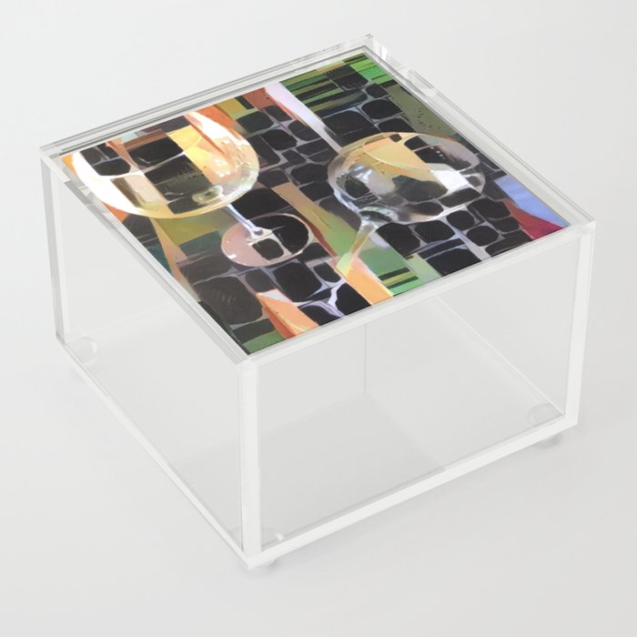 Wine Glasses green yellow black and white table bar  Acrylic Box