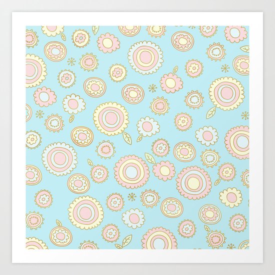 Cute Pastel Doodle Flower Pattern Art Print