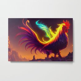 The Magic Rooster Metal Print | Fantasy, Cartoon, Chicken, Glowing, Magical, Ai, Magic, Animal, Design, Hen 