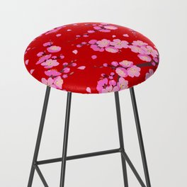Cherry Blossom Japanese Flowers Red Background Seamless Pattern Bar Stool