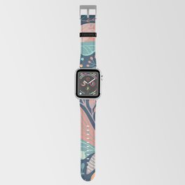 Whimsical Butterfly Art, Cute Pink and Teal Garden Floral Prints Apple Watch Band