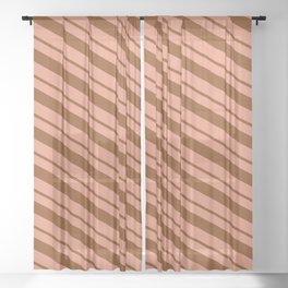 [ Thumbnail: Dark Salmon & Brown Colored Lined Pattern Sheer Curtain ]