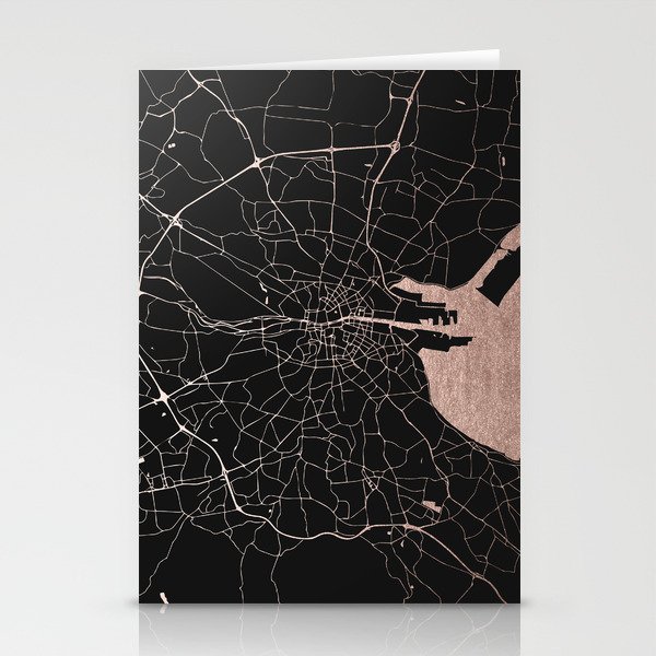 Black on Rosegold Dublin Street Map Stationery Cards