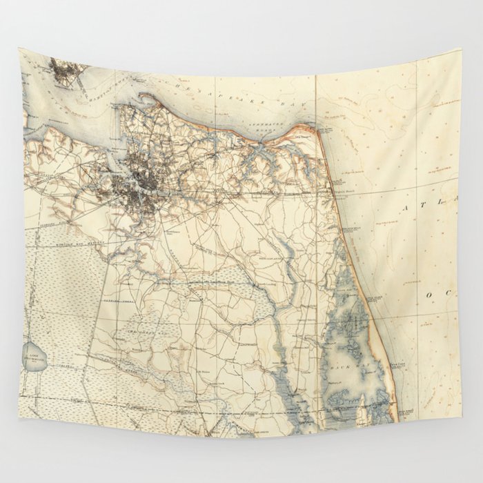 Vintage Map of Norfolk and Virginia Beach (1891) Wall Tapestry