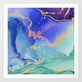 Golden Waves - Abstract Ink - Part 1 Art Print
