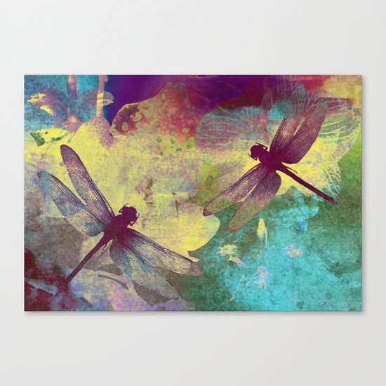Painting Orchids and Dragonflies Canvas Print