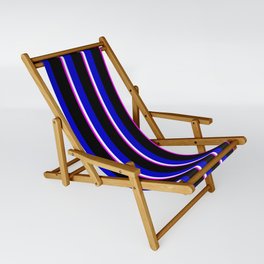 [ Thumbnail: Fuchsia, White, Blue, and Black Colored Lines Pattern Sling Chair ]