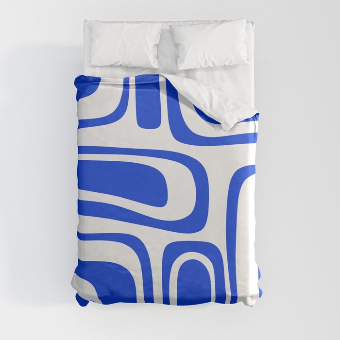 Palm Springs Mid-Century Modern Abstract Minimalist Pattern Royal Blue and White Duvet Cover