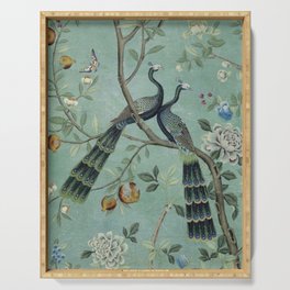 A Teal of Two Birds Chinoiserie Serving Tray