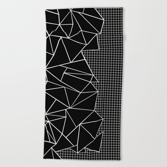 Abstract Grid Outline White on Black on Side Beach Towel