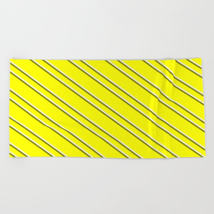 Yellow, Beige & Green Colored Pattern of Stripes Beach Towel
