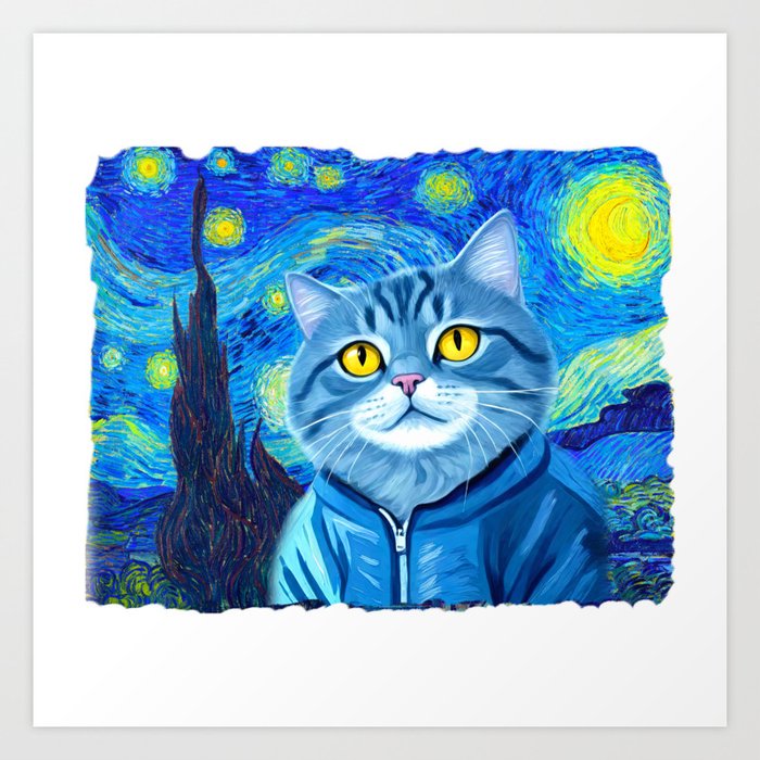 Starry Night Cat | Van Gogh Cat Art Print