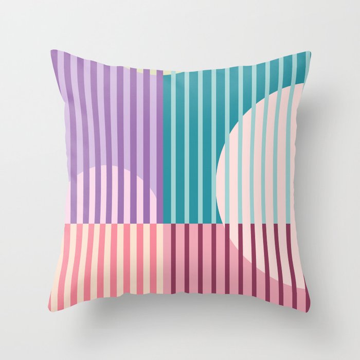 Retro color block stripes with circles - Green, Purple, Orange and red Throw Pillow