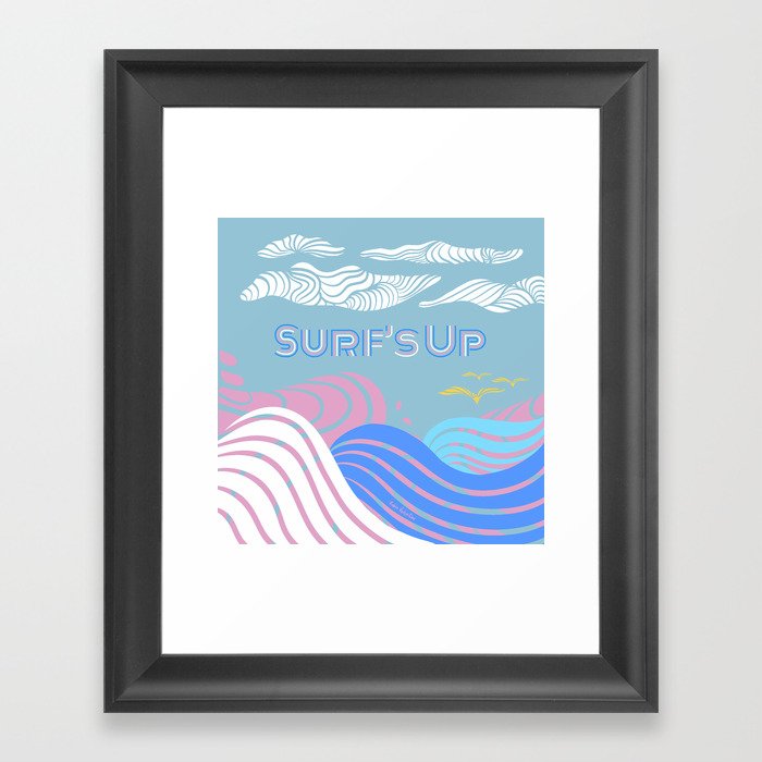Surf’s Up - Pink, Blue & White Waves Framed Art Print