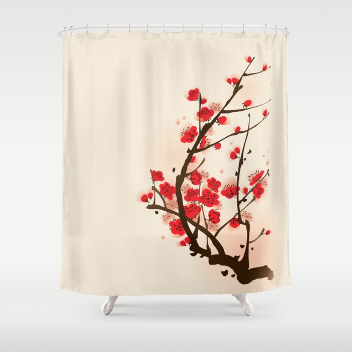 Oriental Plum Blossom In Spring 012 Shower Curtain By Oriartiste