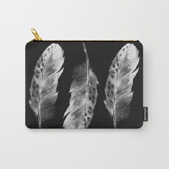 Three feathers on black background Carry-All Pouch
