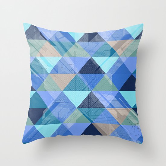 Triangles Blues Throw Pillow