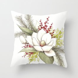 Christmas Magnolia Watercolor Throw Pillow