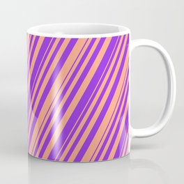 [ Thumbnail: Purple & Light Salmon Colored Striped/Lined Pattern Coffee Mug ]