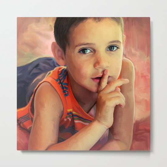 Hush - portrait of a boy with his finger to his lips Metal Print
