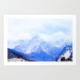 Peaks Art Print | Fineart, Alberta, Range, Idaho, Mountains, Nature, Summit, Watercolor, Blue, Painting 