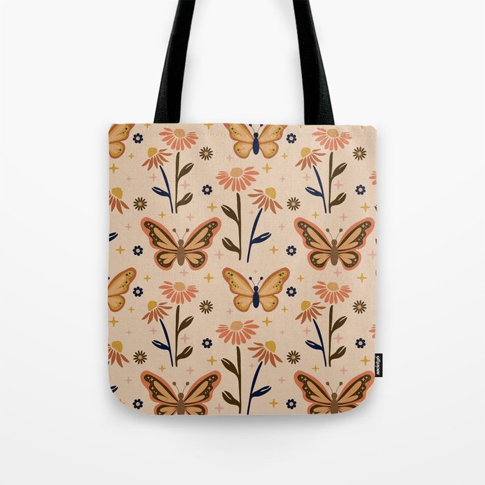 Retro Butterflies pattern - Daisy field Tote Bag