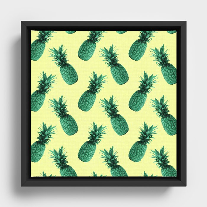 Pineapple Pattern - Tropical Pattern - Summer- Pineapple Wall Art - Blue, Beige - Minimal Framed Canvas