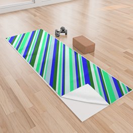 [ Thumbnail: Eyecatching Light Blue, Green, Light Cyan, Dark Green & Blue Colored Pattern of Stripes Yoga Towel ]
