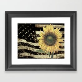 Rustic Sunflower Flower on Flag Country Art Cottage Chic A050 Framed Art Print
