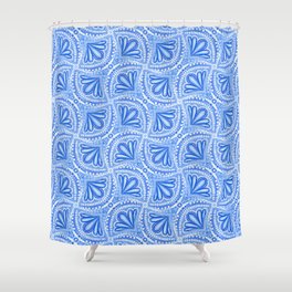 Textured Fan Tessellations in Periwinkle Blue and White Shower Curtain