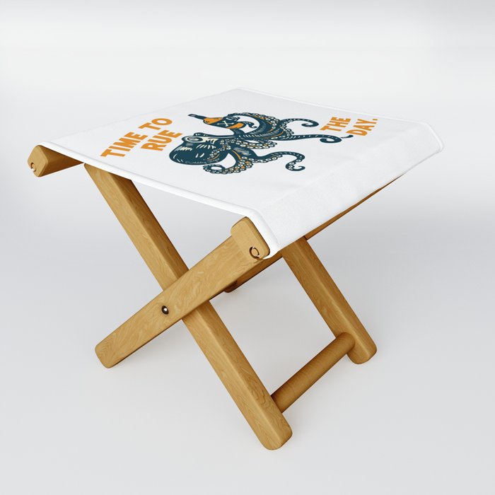 Time To Rue The Day. Funny Octopus Drinking & Fighting Folding Stool