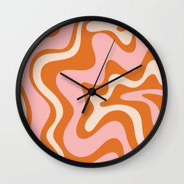 Liquid Swirl Retro Abstract Pattern in Orange Pink Cream Wall Clock