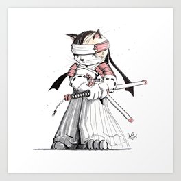 Samurai Japanese Bobtail Cat Art Print