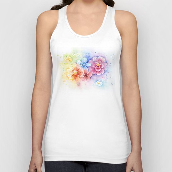 Flowers Rainbow Watercolor Unisex Tank Top
