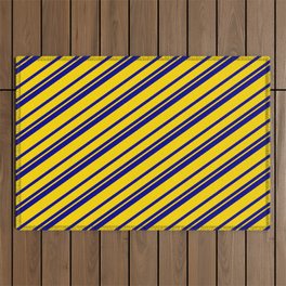 [ Thumbnail: Dark Blue and Yellow Colored Lines/Stripes Pattern Outdoor Rug ]
