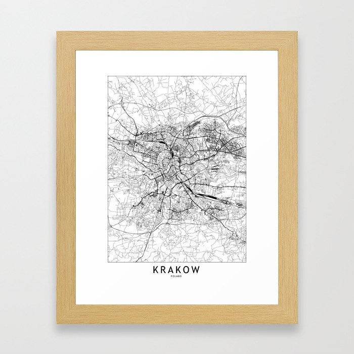 Krakow White Map Framed Art Print